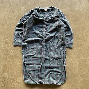 Vintage L.L. Bean Sleepshirt Mens Large Green Plaid Flannel Henley Nightshirt